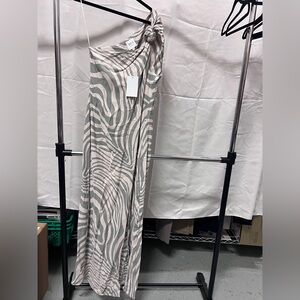 NWT Misa Los Angeles Zebra Print One-Shoulder Maxi Dress